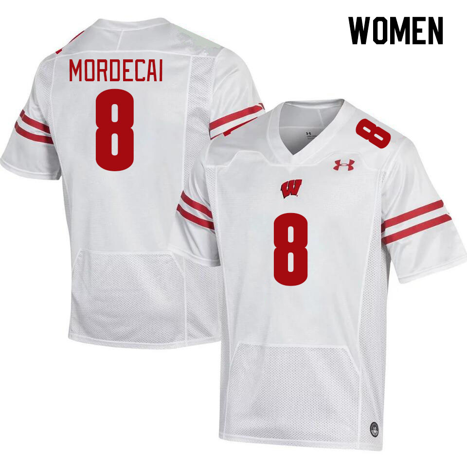 Women #8 Tanner Mordecai Winsconsin Badgers College Football Jerseys Stitched Sale-White